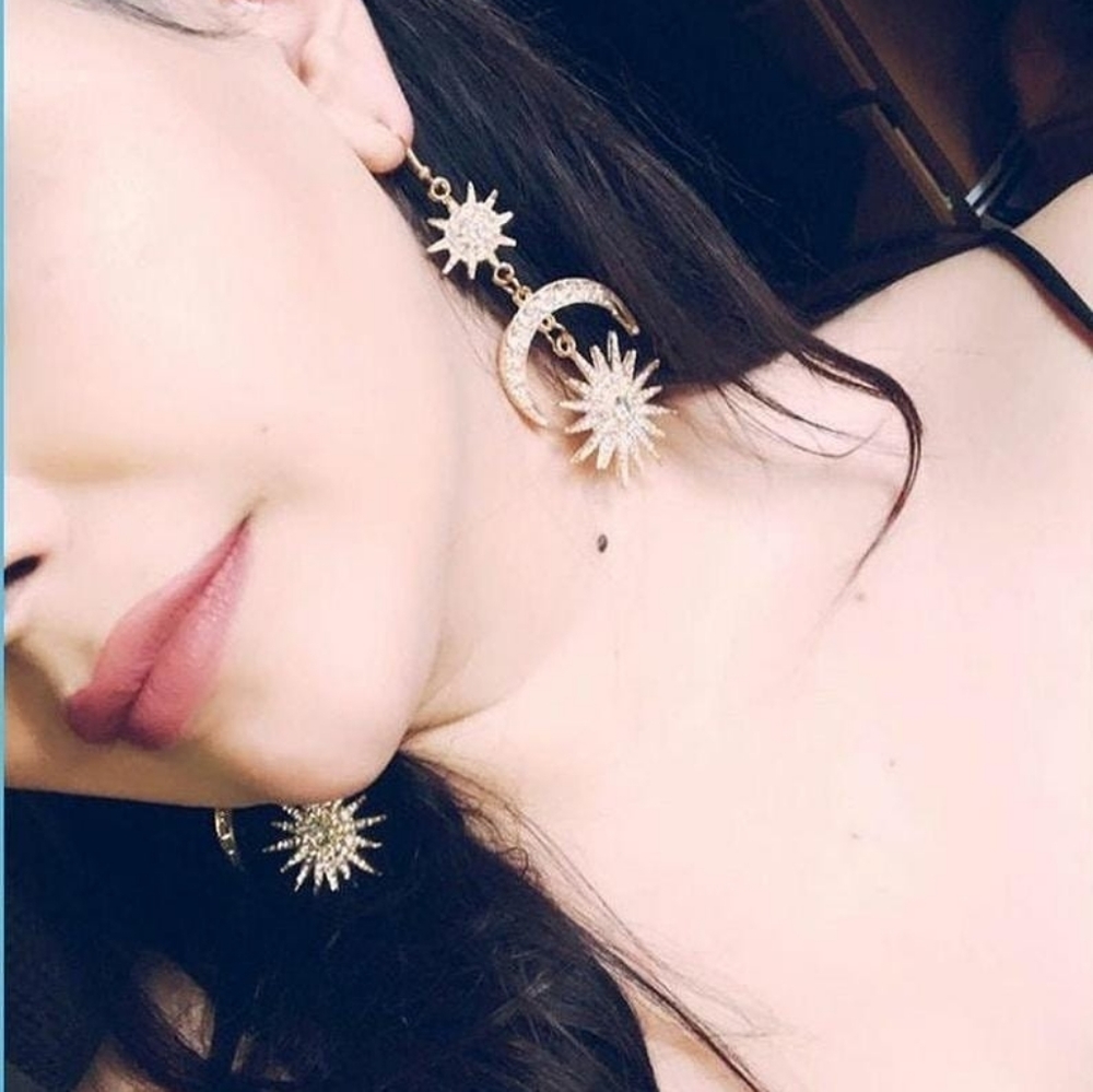 Moon and star burst Earrings, celestial Jewelry
